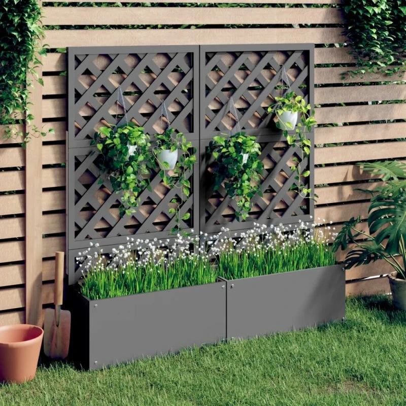 Plantekasser med espalier 2 stk. WPC 65x33x135 cm grå