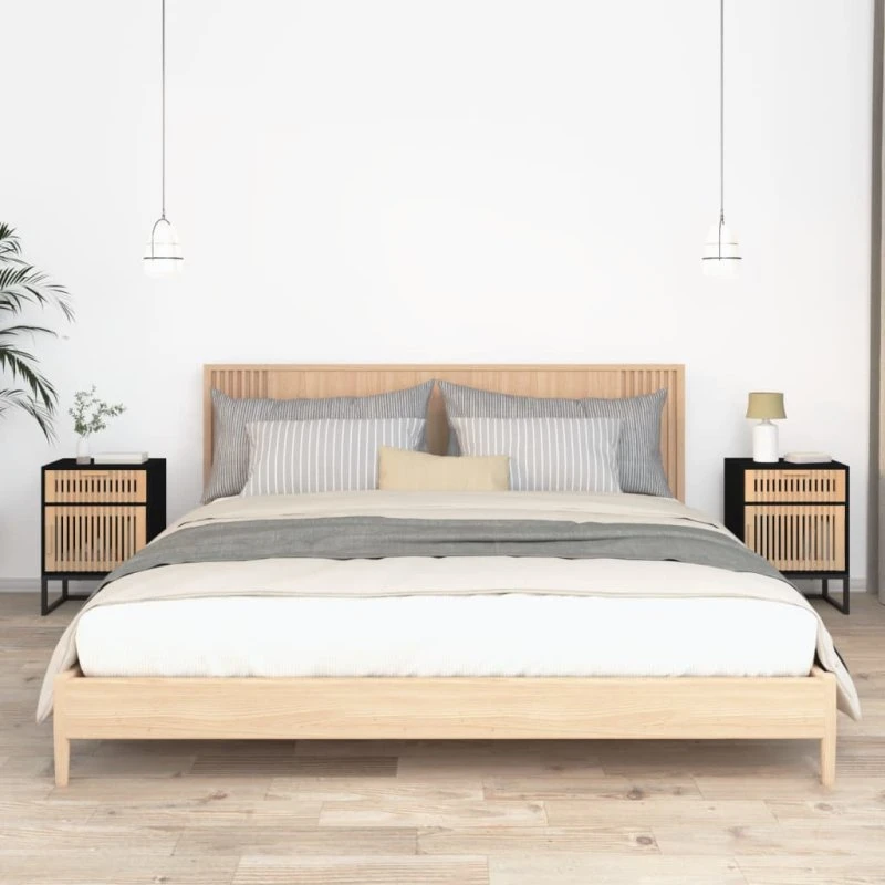 Sengeborde 2-pak 40x30x55,5 cm – sort, træ & jern