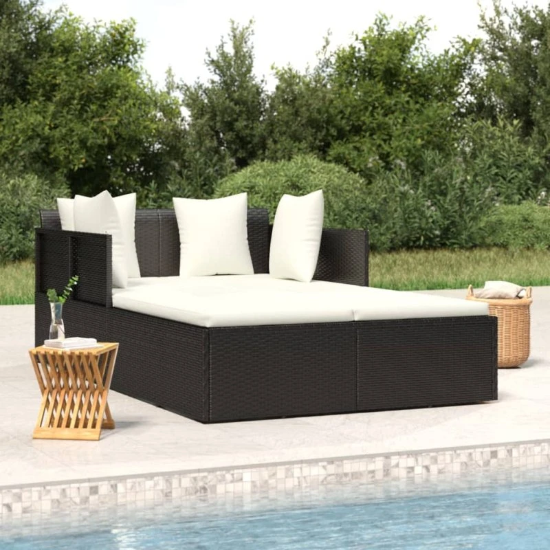Solseng i polyrattan med hynder 182x118x63 cm - Sort