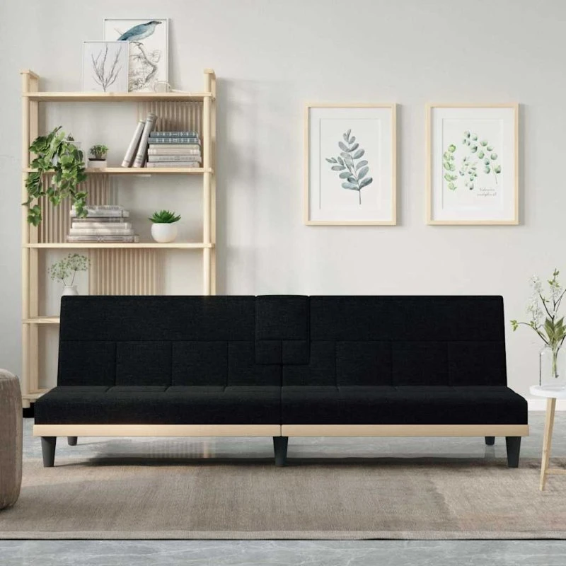Sovesofa med kopholdere i sort stof