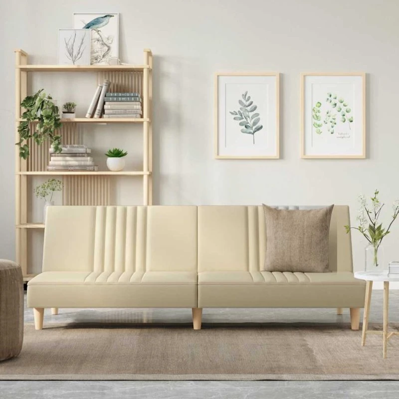 Creme sovesofa i stof med justerbare ryglæn