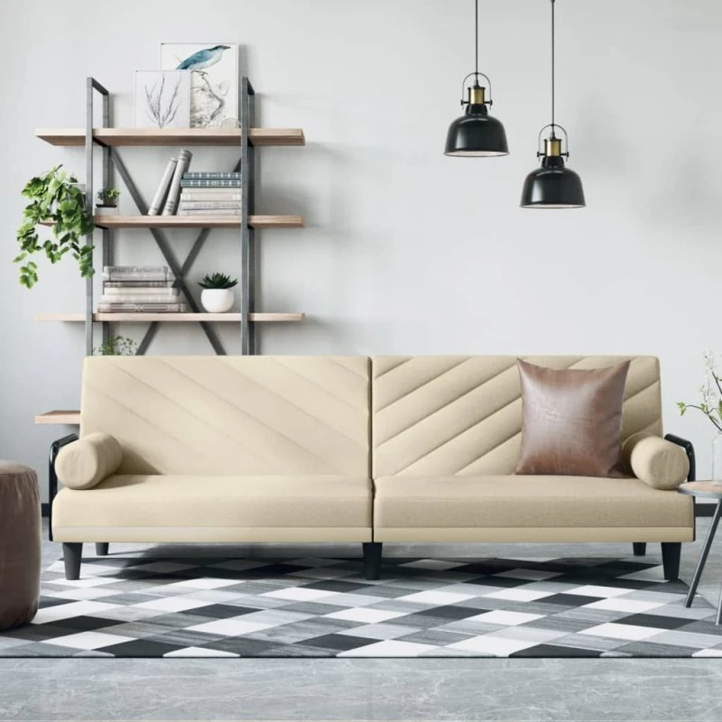 Creme sovesofa med armlæn og regulerbart ryglæn