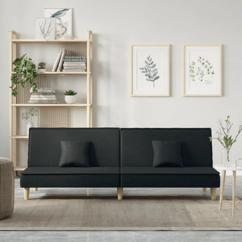 Sovesofa i sort stof med justerbart ryglæn