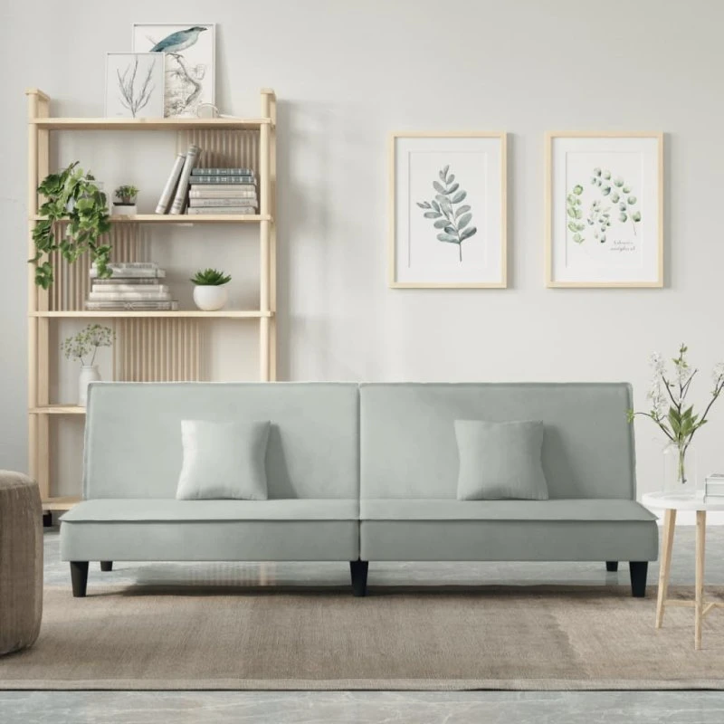 Sovesofa i velour lysegrå