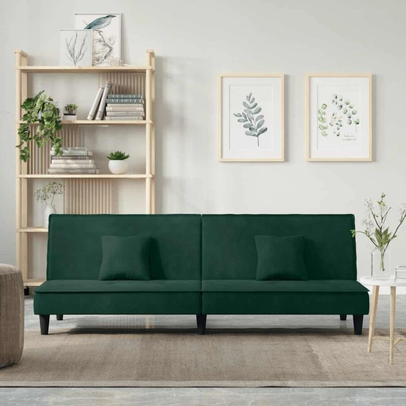 Sovesofa i velour mørkegrøn - justerbart ryglæn