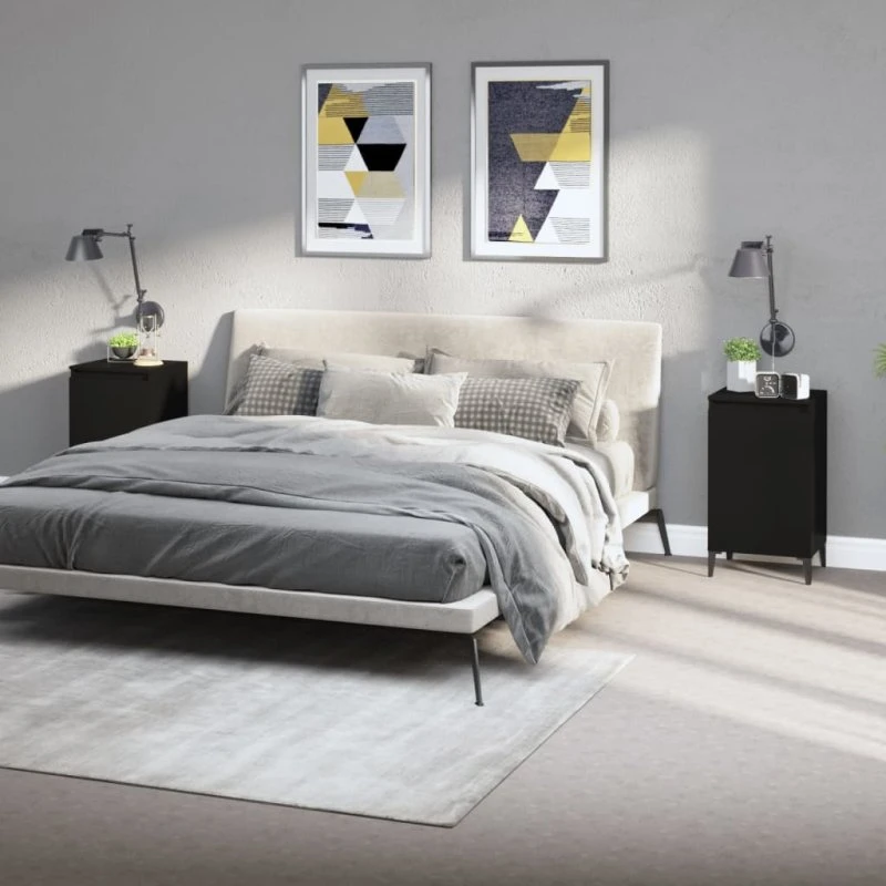 Sengeborde 2 stk. 40x35x70 cm – sort konstrueret træ