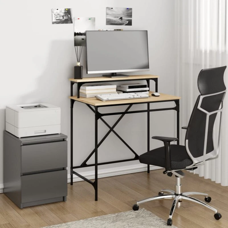 Skrivebord 80x50x90 cm Sonoma-eg med jernstel