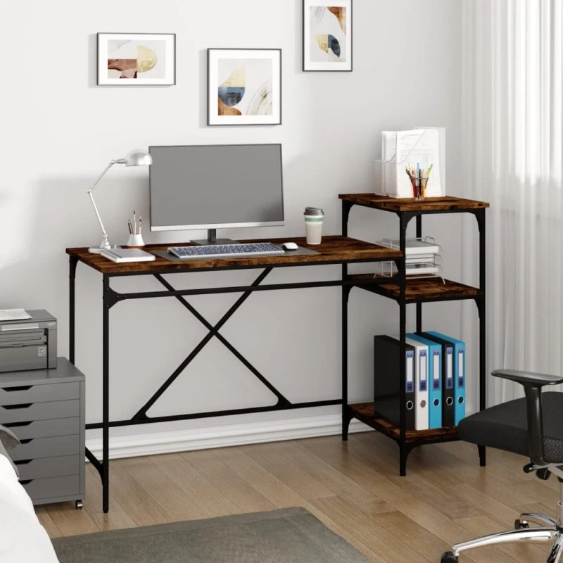 Skrivebord 135x50x90 cm røget eg - industrielt jernstel