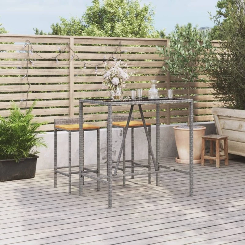 Barbord i polyrattan med glas 110x70x110 cm - grå