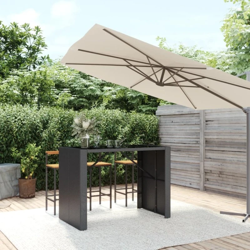 Barbord 145x80x110 cm polyrattan med hærdet glas - sort