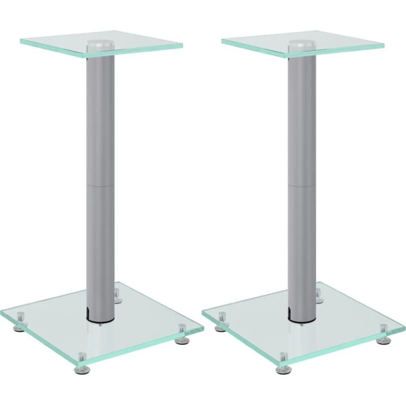 vidaXL højtalerstativer 2 stk. 1 søjle hærdet glas, sølv
