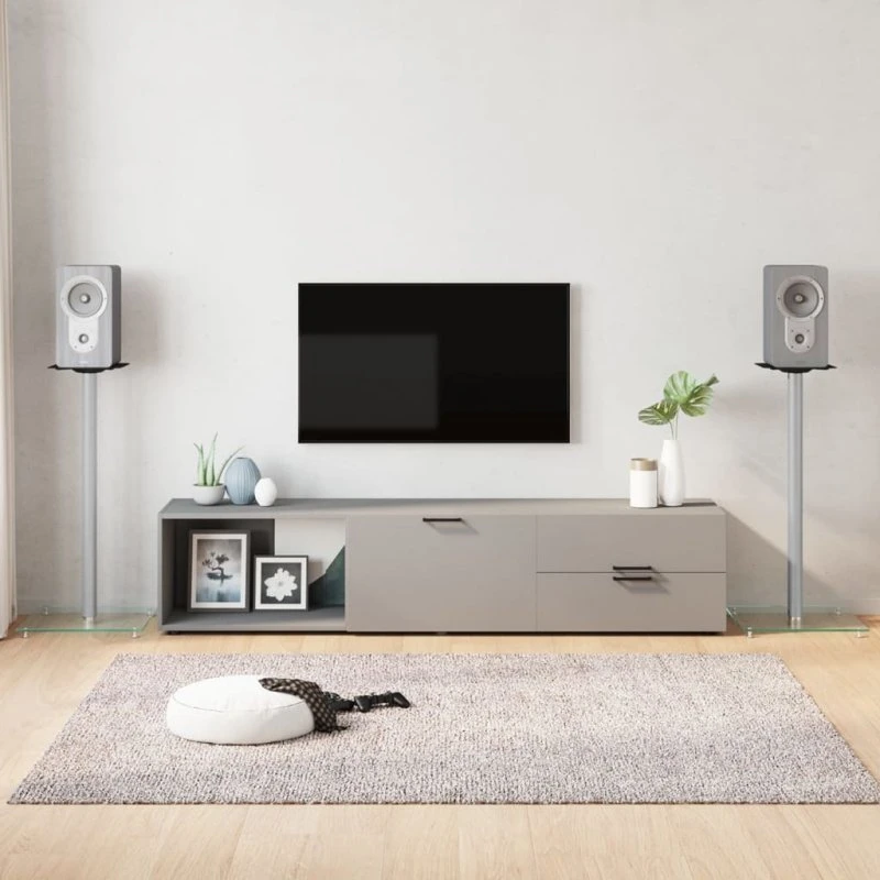 Højtalerstativer 2 stk – søjle, hærdet glas sølv