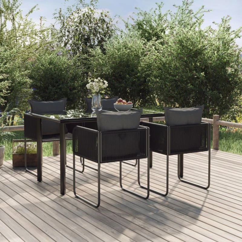 Spisebordssæt til haven 5 dele – sort polyrattan