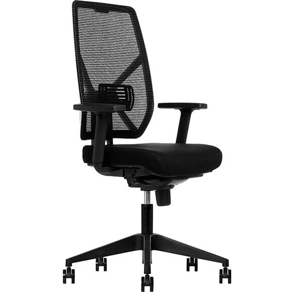 For_U kontorstol, sort netryg med armlæn og sort understel