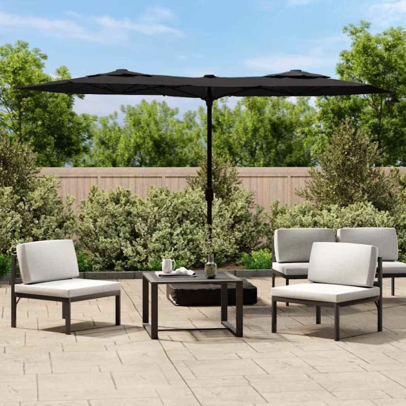 Dobbelt parasol 316x145 cm - sort, UV-beskyttende