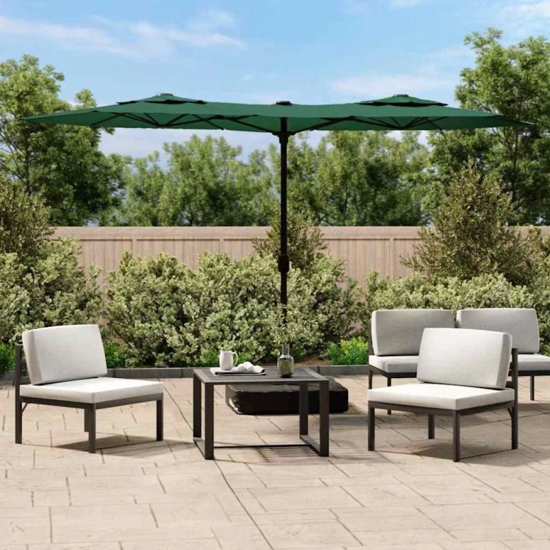 Parasol med dobbelt dug 316x145 cm m. LED – grøn