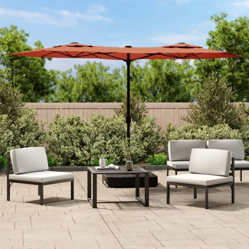 Parasol med dobbelt dug og LED 316x145 cm - Terracotta