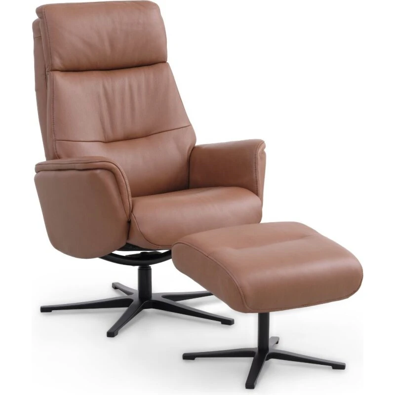 Lexpo Malthe lænestol med fodskammel, semianilin læder cognac