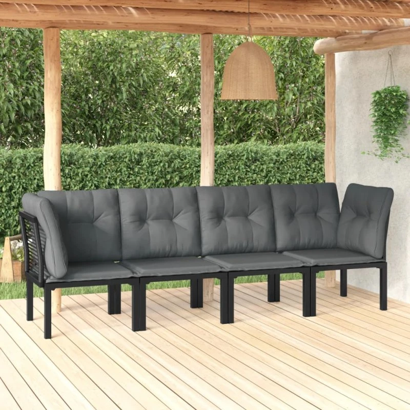 Loungesæt 4 dele i polyrattan – sort/grå