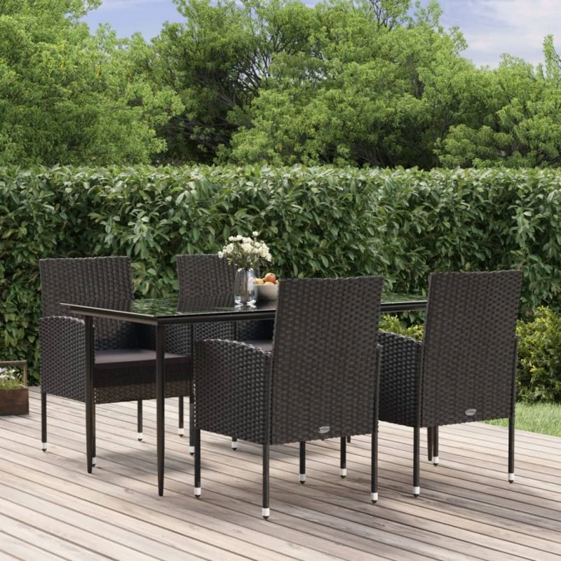 Spisebordssæt til haven 5 dele – sort polyrattan
