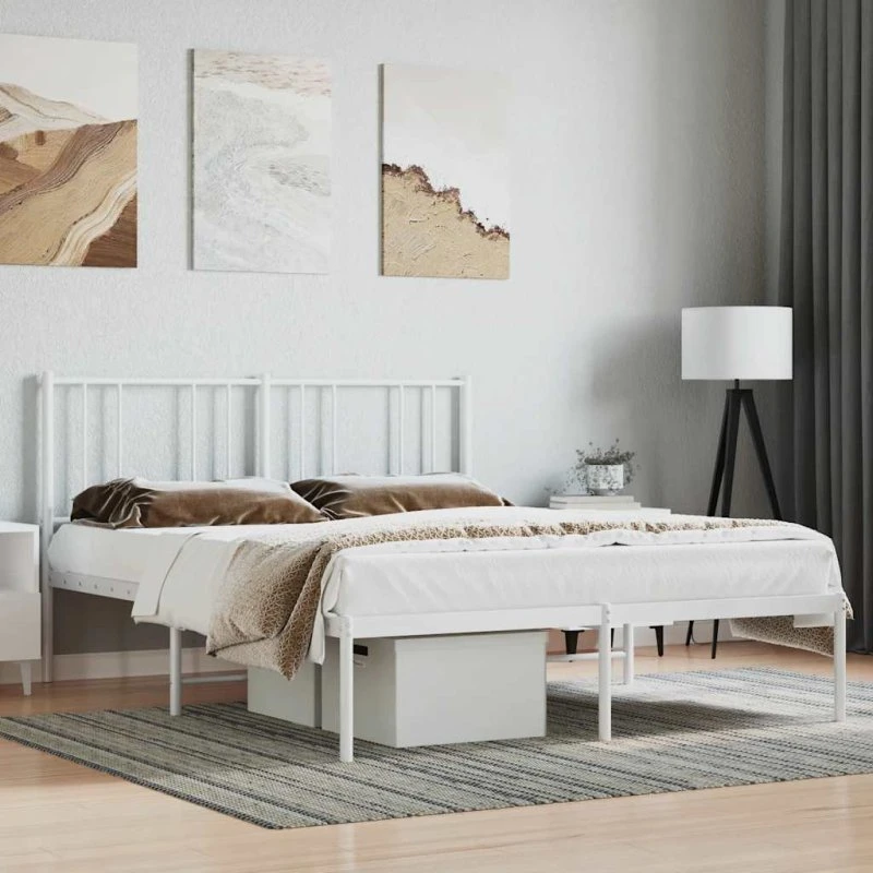 Sengeramme med sengegavl 160x200 cm - Hvid metal