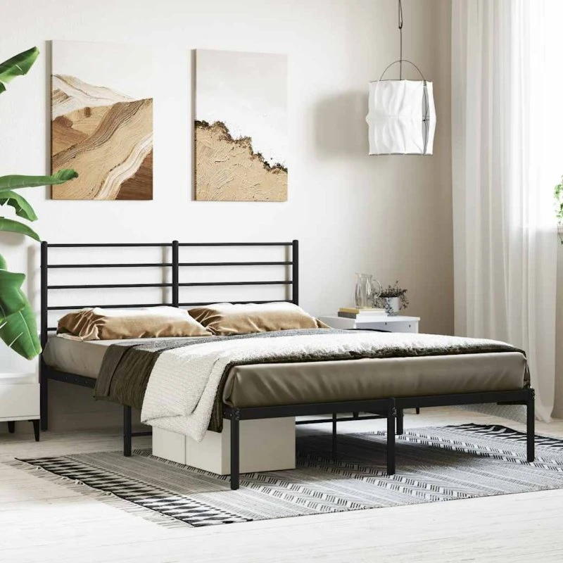 Sengeramme med sengegavl 120x200 cm - Sort metal