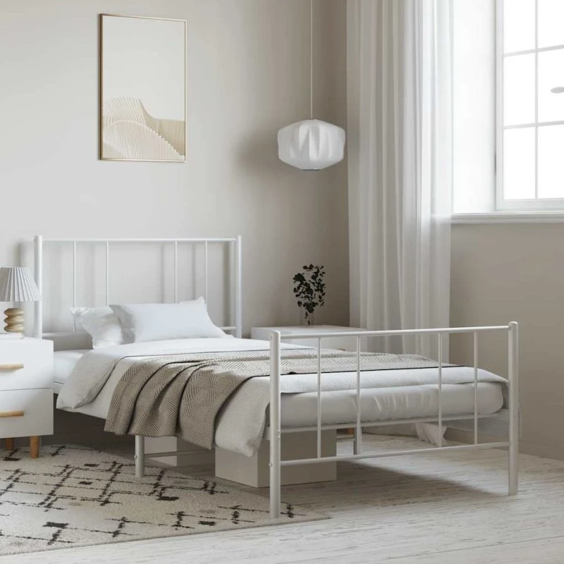 Sengeramme 100x190 cm i hvidt pulverlakeret metal