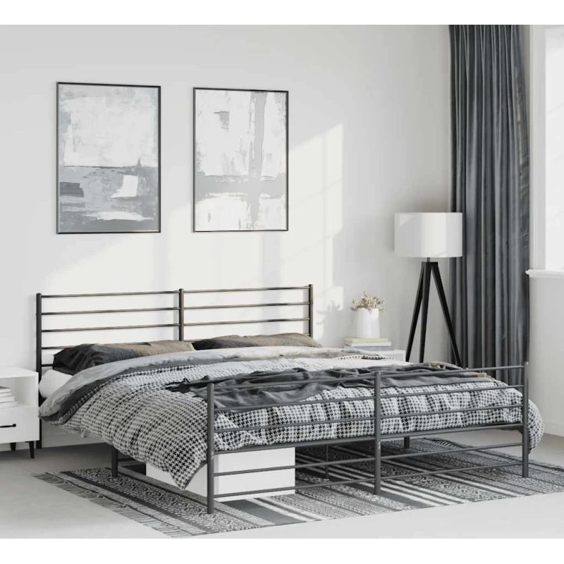 Sengeramme i sort metal med sengegavl 193x203 cm