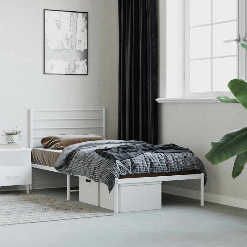 Sengeramme med sengegavl 80x200 cm - metal hvid