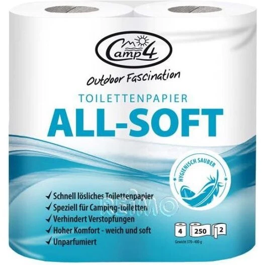 Camp4 2-lags hurtigopløsende toiletpapir, 4 ruller
