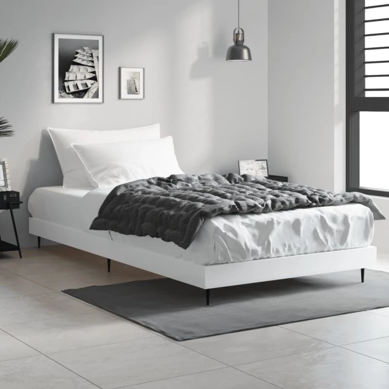 Sengeramme 90x200 cm hvidt konstrueret træ med metalben