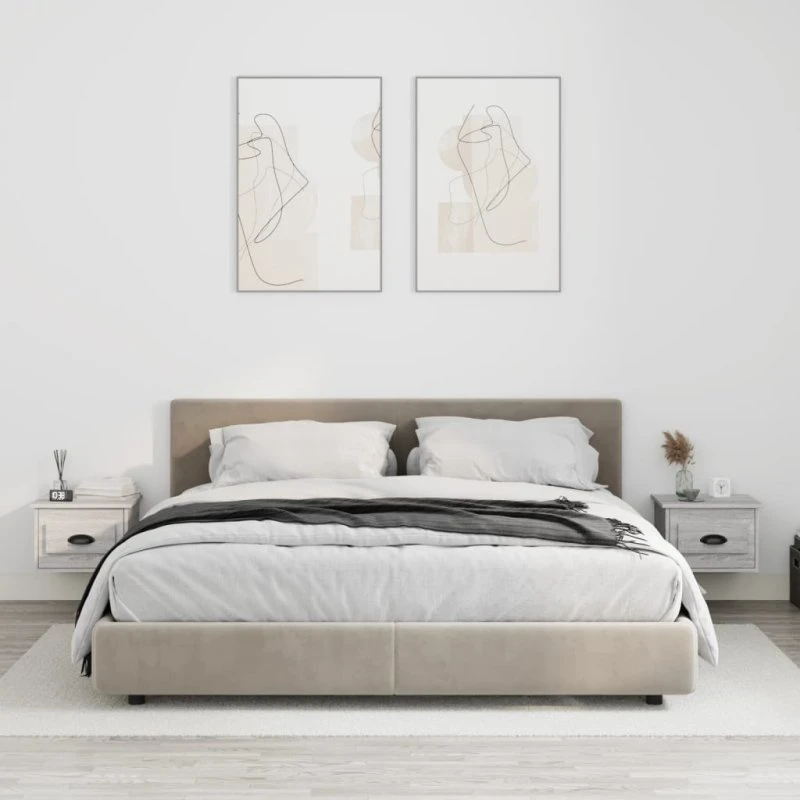 Væghængte sengeborde 2 stk. 41,5x36x28 cm – Sonoma eg