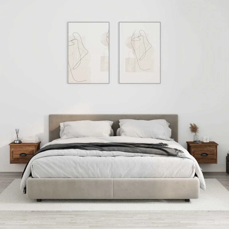 Væghængte sengeborde 2 stk. – brun egetræsfinish 41,5x36x28 cm
