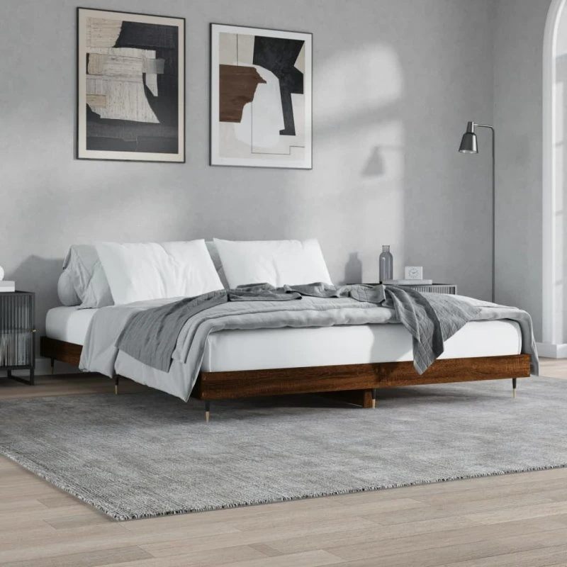 Sengeramme 200x200 cm i konstrueret træ - brun eg