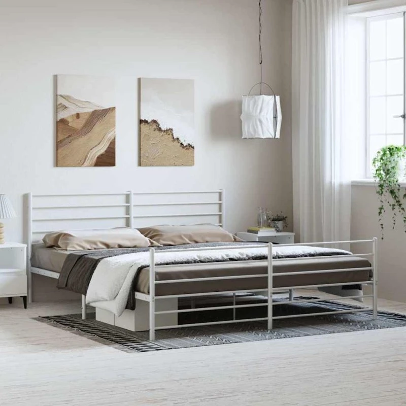 Sengeramme i metal med sengegavl 183x213 cm hvid