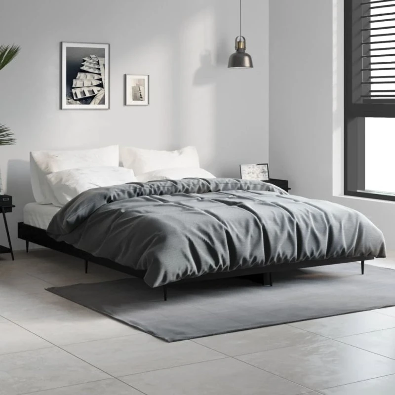 Sengestel 135x190 cm i sort konstrueret træ
