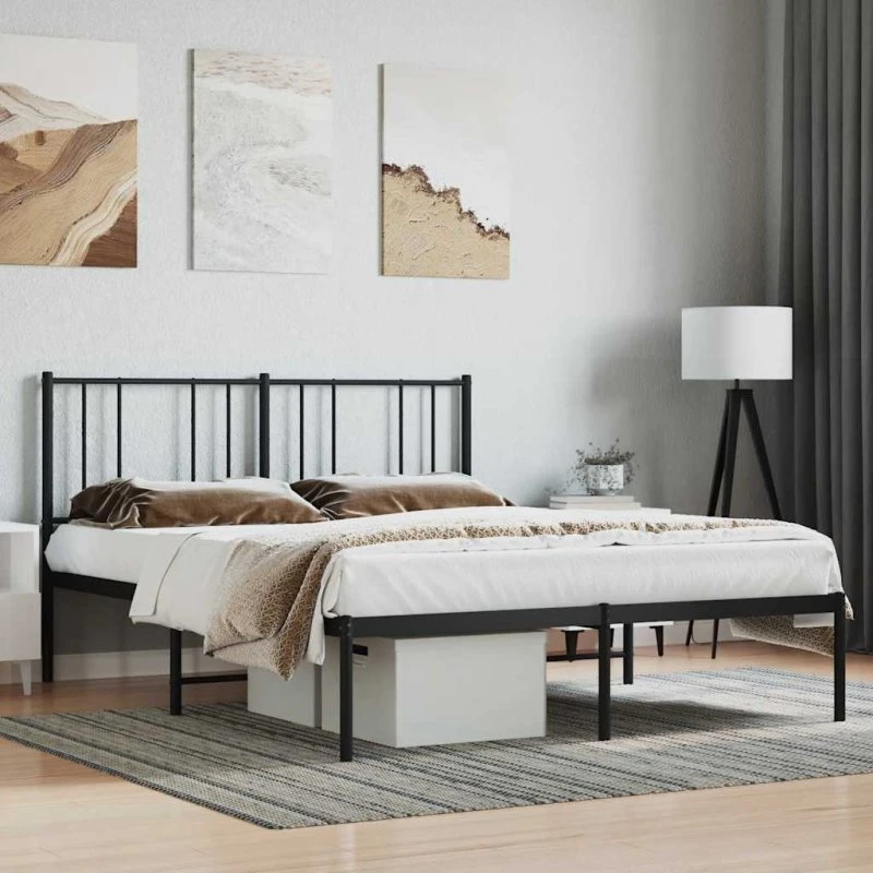 Metal sengeramme med sengegavl 140x200 cm – sort