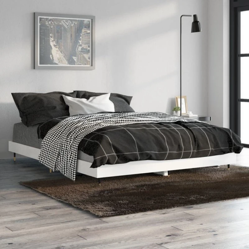 Sengestel 140x190 cm hvid højglans – konstrueret træ