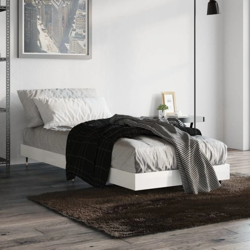 Sengeramme 75x190 cm – hvid højglans, konstrueret træ