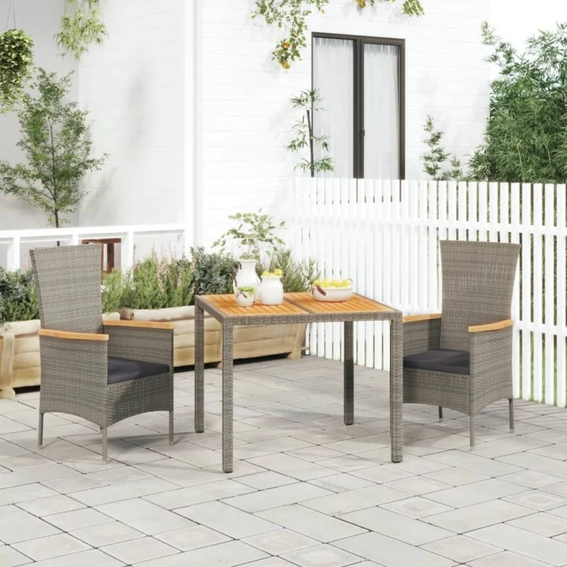 Havemøbelsæt polyrattan 3 dele med hynder, grå