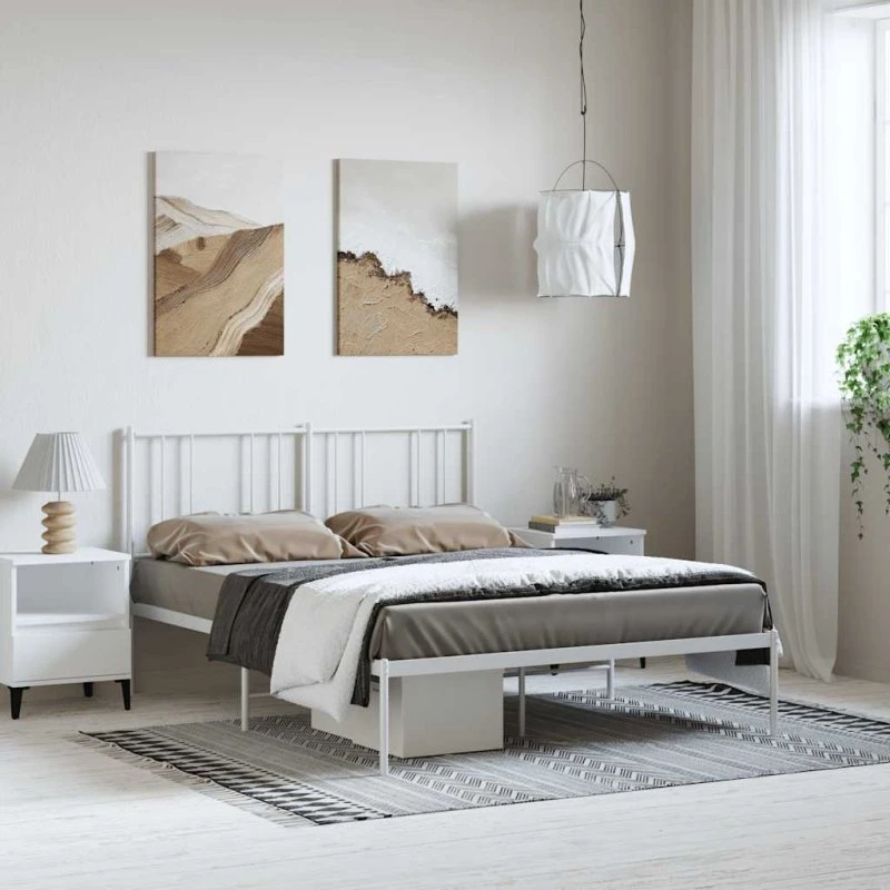 Sengeramme med sengegavl 135x190 cm metal - Hvid