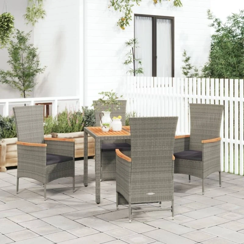 Havesæt 5 dele i grå polyrattan med hynder