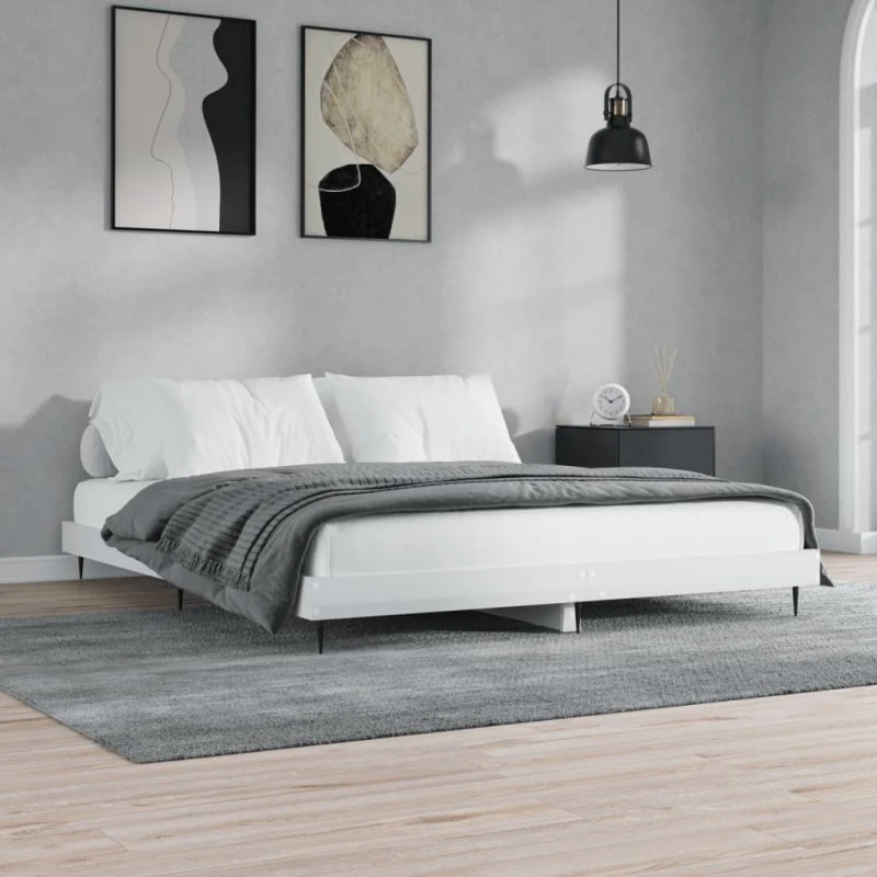 Sengestel 180x200 cm i hvid højglans – konstrueret træ