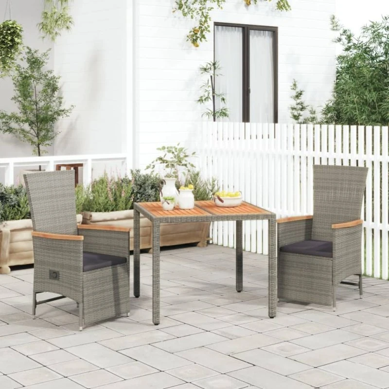Spisebordssæt til haven 3 dele i grå polyrattan