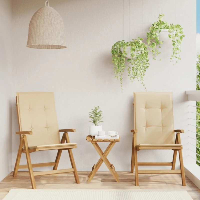 Positionsstole i massivt teaktræ med hynder, 2 stk