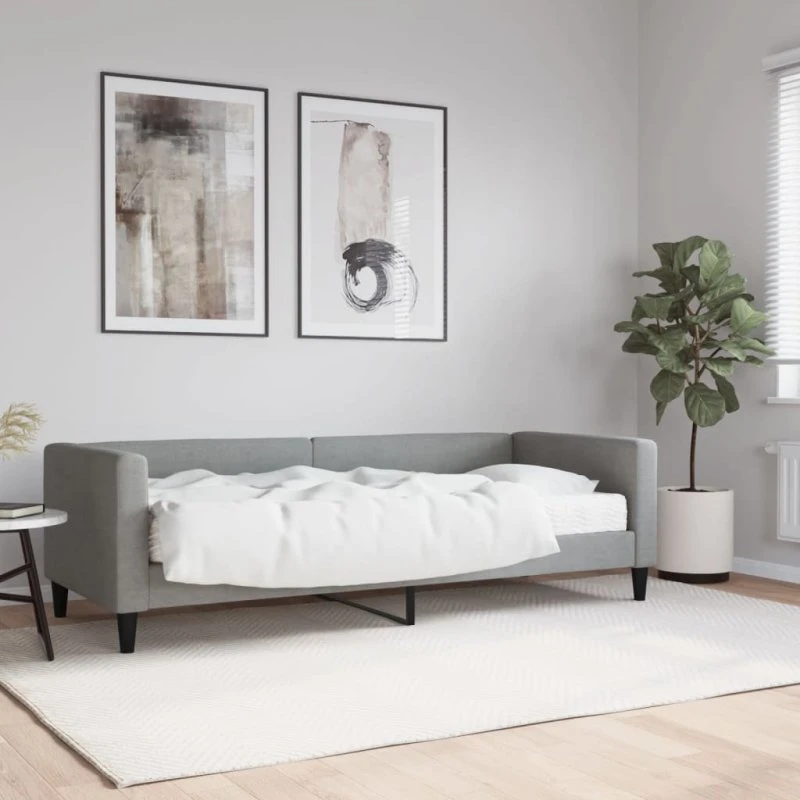 Daybed med madras 80x200 cm i lysegråt stof