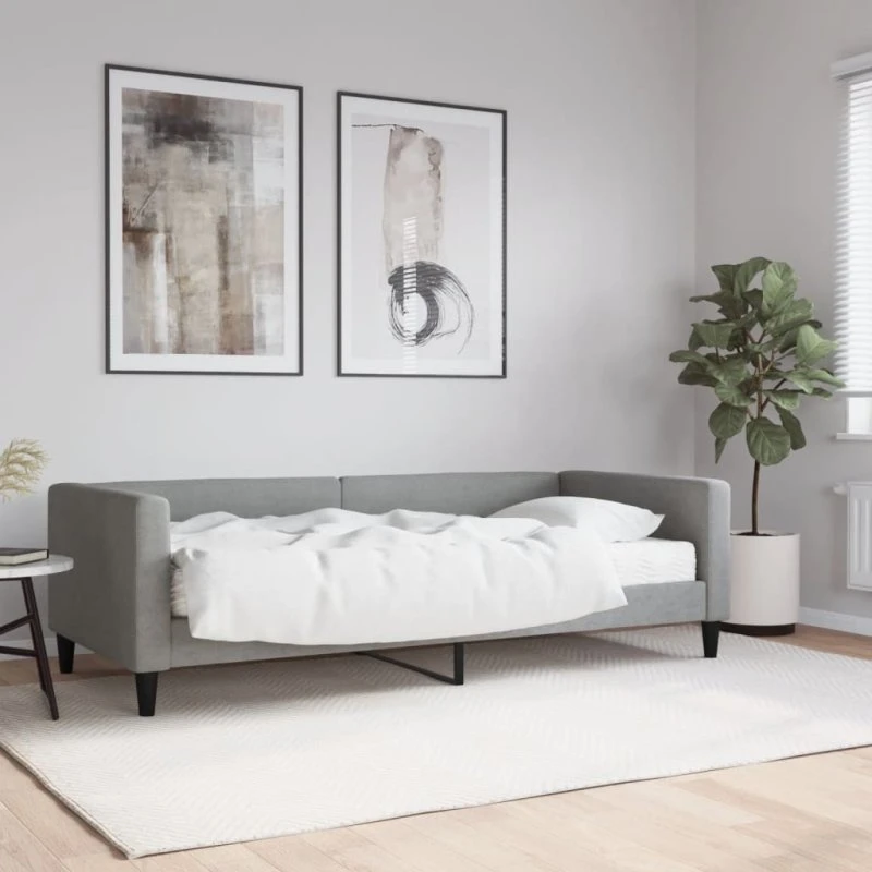Daybed med madras 90x200 cm i lysegråt stof