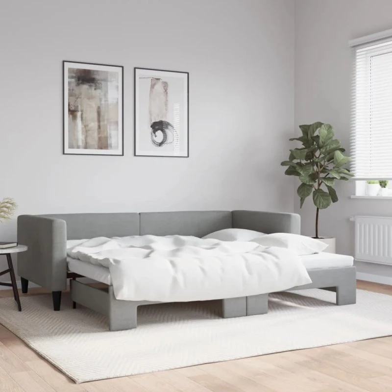 Daybed med udtræk 90x200 cm - lysegråt stof