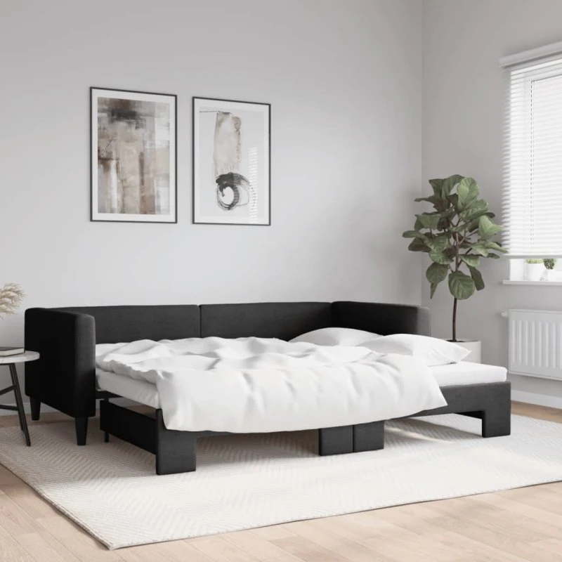 Daybed med udtræk 90x200 cm i sort stof