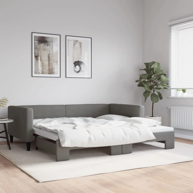 Daybed med udtræk 100x200 cm - mørkegrå stof
